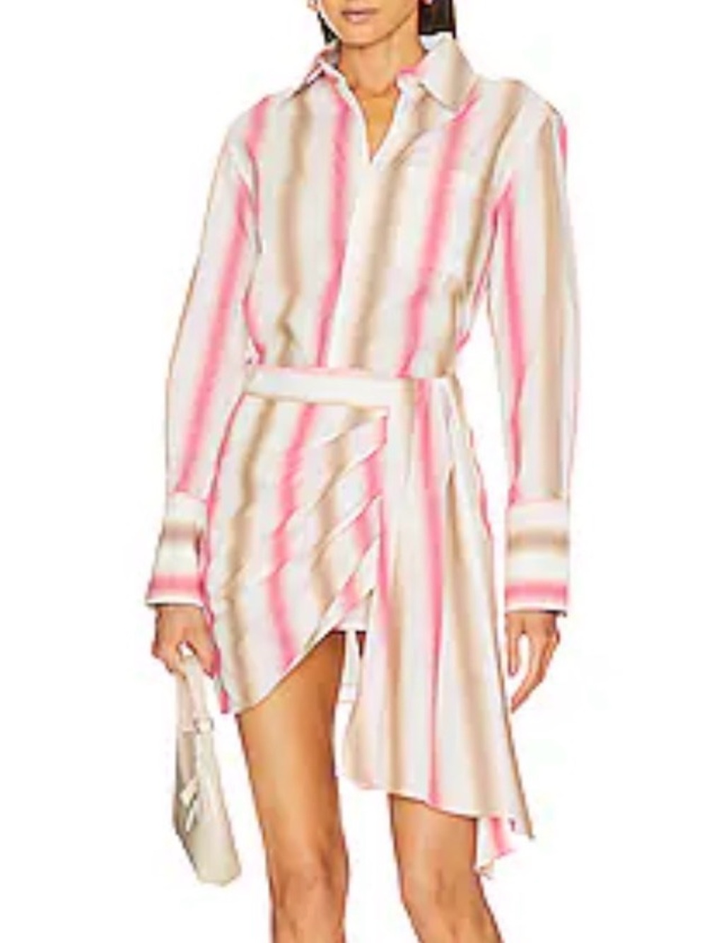 L’Academie Johsanna Drapes mini wrap skirt striped collared shirt dress medium